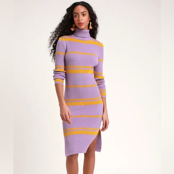 NWT Saks Fifth Avenue’s MOON RIVER Lavender and Mustard Long Sleeve Dress - Picture 3 of 5